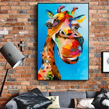 Juokingi Gyvūnų Watercolour Žirafa, Aliejus, Tapyba Ant Drobės, Sienos Meno Plakatų Ir Grafikos Animacinių Filmų Nuotrauką Vaikas Kambario Apdaila