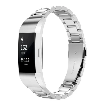 Juostų Fitbit Mokestis 2 Dirželis Premium Nerūdijančio Plieno Metalo Pakeitimo Dirželis Riešo Juostos Fitbit Mokestis 2 val Sidabrinė
