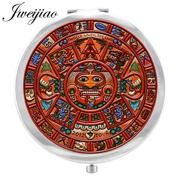 JWEIJIAO Majų Kalendoriaus Makiažo Veidrodėliai Maya Tonalpohualli Stiklo Cabochon Floding Turas kompaktiškas kišeninis Veidrodėlis, espejo