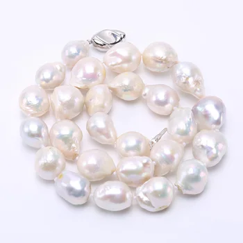 JYX Elegantiškas Spalvotų Nereguliarus Baroko Gėlavandenių Perlų 11-15mm Balta Baroko Gėlo vandens Dirbtiniu būdu išaugintų Perlų Vėrinį 18