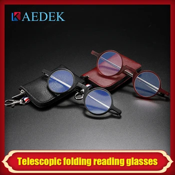 KAEDEK Lankstymo kovos su blue-ray skaitymo akiniai Moterų Mados Cat Eye Apvalus Rėmo Nešiojamų Ultra-plonas Skaitymo Akiniai Vyrams