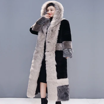 Kailio vienas moterų 2020 m. žiemos naujų korėjos versija palaidų dirbtinė ėriukų odos ir aksomo sutirštės kelio ilgi paltai