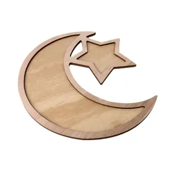 Kaimiškas Medinis Crescent Moon Star Eid Ramadanas Šalies Maisto Serviravimo Indai, Desertiniai Pyragaičiai Dėklas Ekranas Turėtojas Puošimas Ornamentais