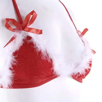 Kalėdų Apatiniai, Seksualus apatinis Trikotažas Moterims Tuščiaviduriai iš Seksuali Pagunda apatinis Trikotažas Kalėdų Šalies Erotinių Bra+G-String Diržas+Hat Rinkinys
