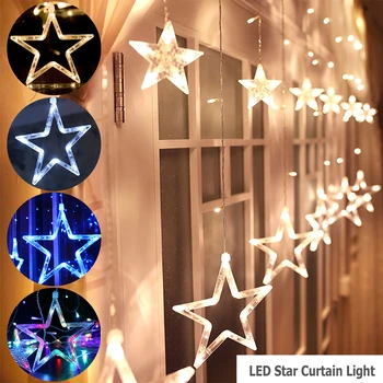 Kalėdų Fėja String Žibintai 12 Žvaigždžių 138 Led LED Star Užuolaidų Šviesos Backdrops Užuolaidų Lempos Atostogų Apdailos Namų Miegamasis