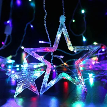 Kalėdų Fėja String Žibintai 12 Žvaigždžių 138 Led LED Star Užuolaidų Šviesos Backdrops Užuolaidų Lempos Atostogų Apdailos Namų Miegamasis