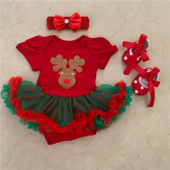 Kalėdų Kūdikio Kostiumas Kūdikių Mergaičių Rompers Naujagimių Drabužiai Kalėdų Elnių Spausdinti Jumpsuits Suknelė Bebes Naujieji Metai Raudona Romper