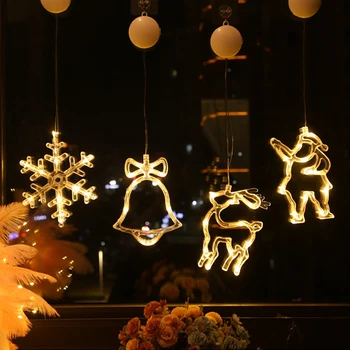 Kalėdų LED String Žiburiai Kalėdų Senelis Bell Briedžių Snaigės Led Ženklas už Lango Kalėdų Eglutė Deocr Namo Atostogų Apšvietimas