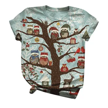 Kalėdų Mielas Pelėda Spausdinti Moterų marškinėliai 2021 Harajuku Trumpas Rankovės O-Kaklo Viršūnes Tee Marškinėliai Plius Dydis Viršuje Camiseta Mujer #9