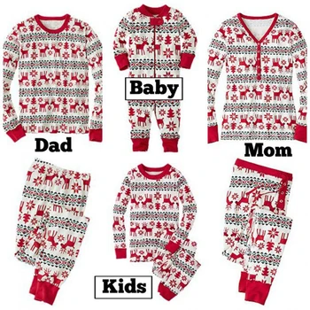 Kalėdų Pižama Nustatyti Tėvų-vaikų Kalėdos Spausdinti Sleepwear Rudens Žiemos Šeimos naktiniai drabužiai Homwear Šeimos Atitikimo Naujųjų Metų Drabužių