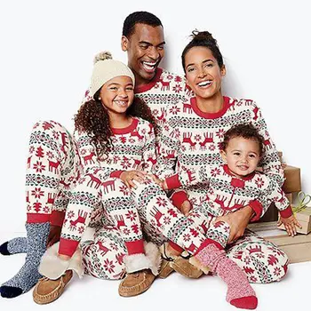 Kalėdų Pižama Nustatyti Tėvų-vaikų Kalėdos Spausdinti Sleepwear Rudens Žiemos Šeimos naktiniai drabužiai Homwear Šeimos Atitikimo Naujųjų Metų Drabužių