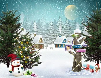 Kalėdų Vakarėlį Fotografijos Backdrops Žiemos Lyguma Medžių Fone Snaigės Mėnulis Sniego Gimtadienio Vakarėlio Fone