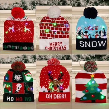 Kalėdų šviesos iki megzti skrybėlę Kalėdų dovana kalėdų senelis LED skrybėlę megztinis megztas šviesos apšviesti šilta skrybėlę naujųjų metų dekoras