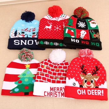 Kalėdų šviesos iki megzti skrybėlę Kalėdų dovana kalėdų senelis LED skrybėlę megztinis megztas šviesos apšviesti šilta skrybėlę naujųjų metų dekoras