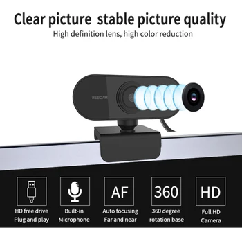 Kamera Full HD 1080P Webcam USB WebCamera Su Mic Mini Kompiuterio, Fotoaparato, Web Kameros Lankstus Pasukti Kompiuterių, Nešiojamųjų, Stalinių