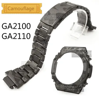 Kamufliažas Metalo GA2100 Bezel Nustatyti Pritaikyti Nerūdijančio Plieno Watchband GA2110 Žiūrėti Juosta Dirželis Plieno Diržas GA-2100 Įrankiai