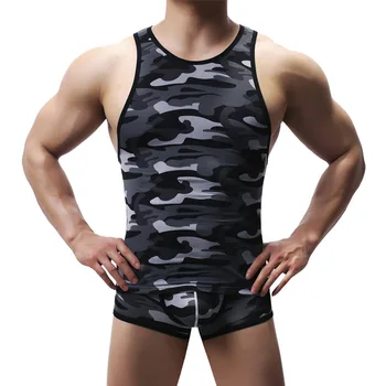 Kamufliažas Spausdinti Vyrų Tankų Tuščiaviduriai Iš Vest Fitneso Marškiniai (Be Rankovių) Undershirts Sexy Gay Apatinis Trikotažas Vien Camo Priežastinis Sporto Viršūnės