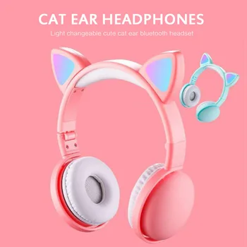 KARŠTA 6 Spalvų RGB LED Šviesos Kačių Ausų Ausines Bluetooth 5.0 Triukšmo Panaikinimo Suaugusiems Vaikams Mergina Ausines Su Mic, Skirtų 