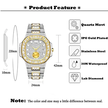 Karšto MISSFOX Laikrodžiai Vyrams Riešo Prabangos Prekės Analoginis Chronograph Dvi Tonas Aukso, Deimantu, Vyras Riešo Žiūrėti Auto Data Kvarcinis Laikrodis