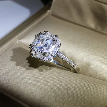 Karšto naujas 18k platinuoti moissanite keturių letena princess square diamond moterų Europos ir Amerikos vestuvinį žiedą