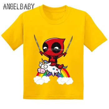 Karšto Pardavimo Deadpool Su Unicon Vaikai Juokingi marškinėliai Vasaros Mada Vaikams, Cartoon Medvilnės Kūdikių Drabužiai Berniukų/Mergaičių Viršūnes Tee,GKT213