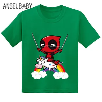 Karšto Pardavimo Deadpool Su Unicon Vaikai Juokingi marškinėliai Vasaros Mada Vaikams, Cartoon Medvilnės Kūdikių Drabužiai Berniukų/Mergaičių Viršūnes Tee,GKT213