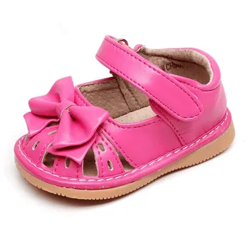 Karšto pardavimo mergaitės piskliwy batai 1-3 metų vaikams, rankų darbo, lankas, kaspinas pusė vasaros sandalai nina sapatos įdomus kūdikių balti bateliai