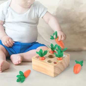 Karšto Pardavimo Montessori Žaislas, Mediniai Žaislai, Kūdikių Nustatyti Traukiant Morkų Formos Atitikimo Dydis Pažinimo Montessori Ugdymo Mediniai Žaislai
