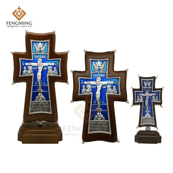 Karšto pardavimo stačiatikių Kryžius Krikščionių Metalo Koplytstulpis ąžuolo Medienos religinių piktogramos krikšto dovaną rusų meno