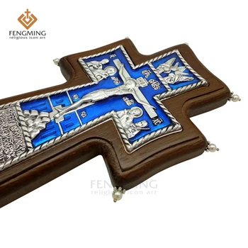 Karšto pardavimo stačiatikių Kryžius Krikščionių Metalo Koplytstulpis ąžuolo Medienos religinių piktogramos krikšto dovaną rusų meno