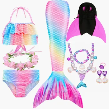 KARŠTO Vaikų Mergaičių Undinėlės Uodegos su Fin maudymosi kostiumėlį Bikini BathingSuit Suknelė Mergaitėms Su Flipper Monofin Plaukimo Kostiumas