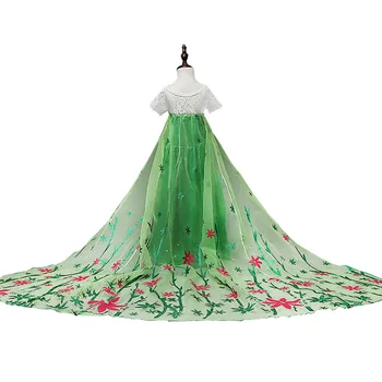 Karščiavimas Elsa Birthday Party Dress Vaidmuo Žaisti Kostiumas Mergaitėms Žalia Elsa Gėlių Frocks Kulkšnies Ilgis Vaikas Išgalvotas Princesė Ilga Suknelė