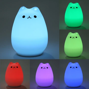 Katė Formos LED USB Vaikų Gyvūnų Naktį Šviesos Silikono Minkštas Animacinių filmų Kūdikio Lopšelį Lempos Kvėpavimo LED Šviesos Naktį