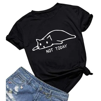 Katė ne šiandien Laišku Spausdinti marškinėlius moterims drabužių 2019 m. vasarą Moterys Tee Viršūnes, O Kaklo Tumblr Trumpas Rankovės Medvilnės Atsitiktinis Moterų Marškinėlius