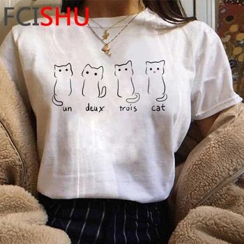 Kawaii Katė Marškinėliai Moterims Cute Kačių, Juokingas Animacinių filmų T-shirt, Derliaus Grafikos Anime Marškinėlius Mados Streetwear Viršuje Tees Moteris