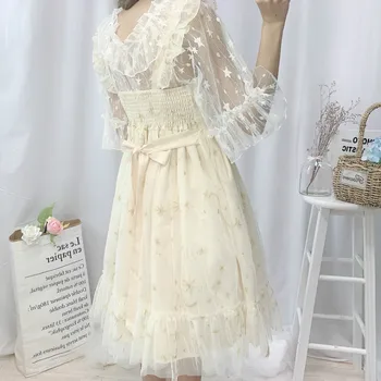 Kawaii Lolita Dress Minkštas Mergina Vasaros Super Pasakų Lankas Akių Siuvinėjimo Lolita Kasdien Diržas Moteriška Suknelė