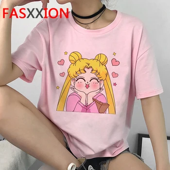 Kawaii Sailor Moon Juokingas Animacinių filmų Marškinėliai Moterims Harajuku Ullzang 90s T-shirt Estetinės Mielas Marškinėlius Japonų Anime Top Tees Moteris