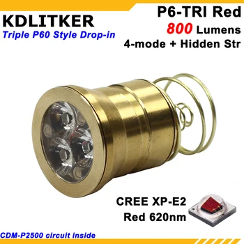 KDLITKER P6-TRI Triple Cree XP-E2 Raudona 620nm 800 Liumenų 3V - 9V 5-Režimas Spalvos P60 Drop-in Modulis (Dia. 26.5 mm)