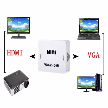 Kebidu 1080P Mini VGA į HDMI-Keitiklis, suderinamas Su 3.5 mm Audio Jungtis PC Nešiojamas DVD su HDTV Projektorius