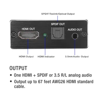 KEBIDU 4K x 2K Optinis TOSLINK SPDIF + HDMI suderinamus garso išgavimas + 3,5 mm Stereo Audio Extractor Konverteris Audio Splitter