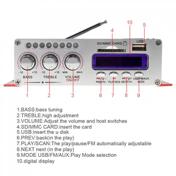 Kentiger HY-502 2CH HI-FI, Skaitmeninis Garso Grotuvas, Automobilinis Stiprintuvas FM Radijas Stereo Grotuvas Parama SD / USB / MP3 / DVD Rašymas
