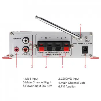 Kentiger HY-502 2CH HI-FI, Skaitmeninis Garso Grotuvas, Automobilinis Stiprintuvas FM Radijas Stereo Grotuvas Parama SD / USB / MP3 / DVD Rašymas