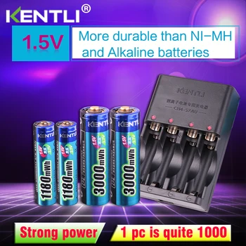 KENTLI 4pcs 1,5 v aa aaa baterijos, Li-ion Li-polimero Ličio baterija + 2 slots AA AAA ličio li-ion Smart Įkroviklis