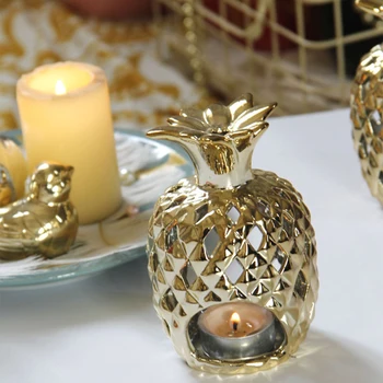 Keramikos Ananasų Žvakių Laikikliai Figūrėlės Paauksuoti Ananasų Vaisių Ornamentu Candel Turėtojas Modelį, Namų Dekoro Monden N4