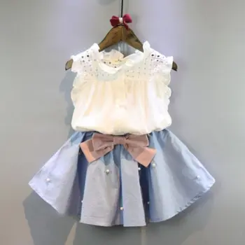 Kid Baby Girl Drabužiai Pynimas Kaklo Marškinėliai Palaidinė Viršūnes+Bowknot Tutu Sijonas Komplektus Drabužių Rinkinys 2VNT
