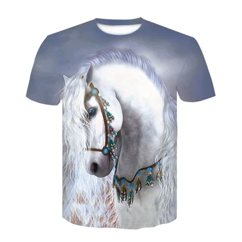 Kietas berniukų vasaros apvalios kaklo asmenybės T-shirt mados 3D aukštos kokybės kietas žirgo galvos street wear trumpomis rankovėmis T-shirt