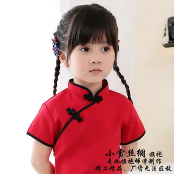 Kietojo Kūdikių Mergaitės Kinų naujieji Metai-Tradicinės Qipao Vaikų Chi-pao Vaikai Cheongsam Lino Mergaitės Drabužius Vasaros Viršūnes