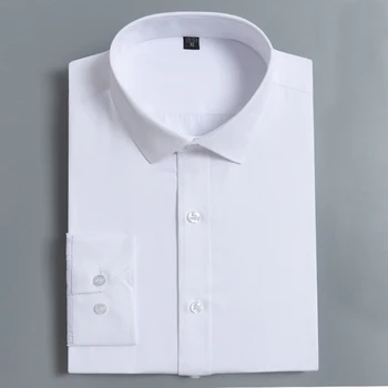 Kietojo Paprasto ilgomis rankovėmis Suknelė Marškiniai Vyrai slim fit vyriški oficialaus marškinėliai Balti minkšti, patogūs, lengva priežiūra, be kišenių.
