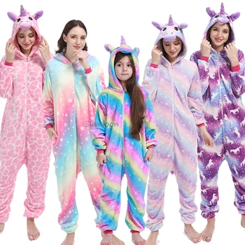 Kigurumi Vienaragis Pižama Vaikų Sleepwear Berniukams, Mergaitėms, Vaikams, Onesies Gyvūnų Kombinezonai Licorne Panda Žiemą Šiltas Homewear