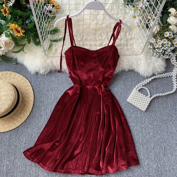 Kilimo Ir Tūpimo Tako Dizaineris 2020 Black/Pink/Red Sexy Diržas Vintage Suknelė Be Rankovių Aukštos Juosmens Aksomo Mini Suknelė Vasarą Šalies Moterų Vestido